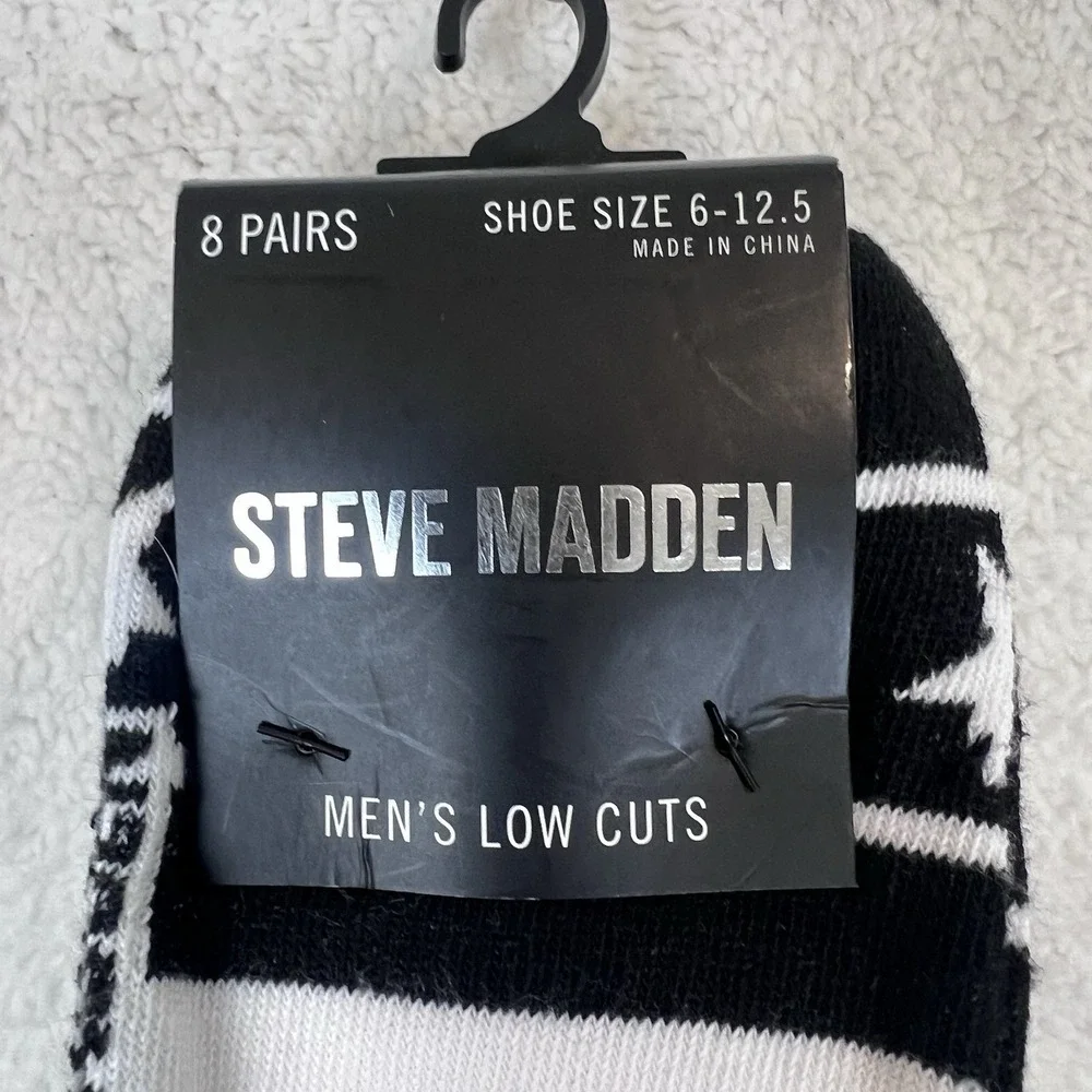 Steve Madden Low-Cut Socks 8-Pair White Black Gray Stars &‎ Logo